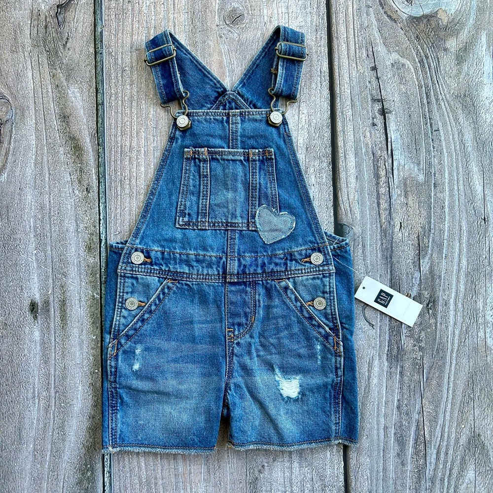 BabyGap size 2T Blue Medium-Wash Denim Classic Overalls With Distressed Details